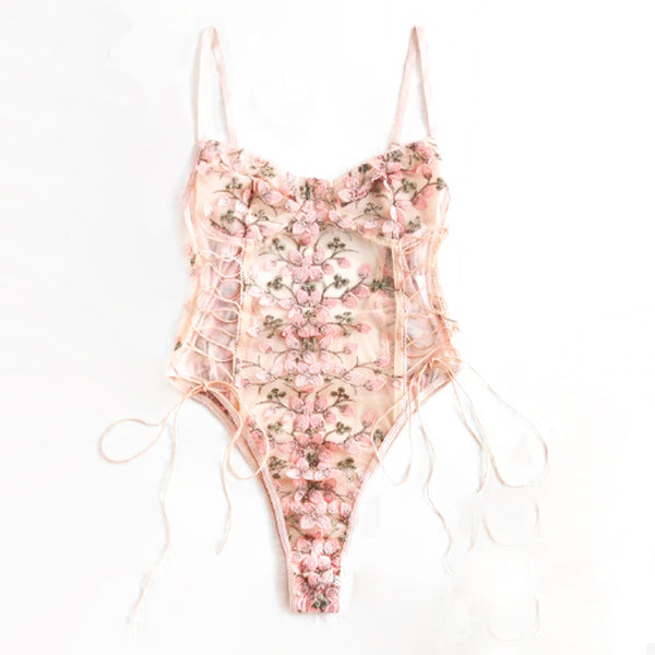 JAS EMBROIDERED FLORAL BODYSUIT LINGERIE | BRIDAL LINGERIE