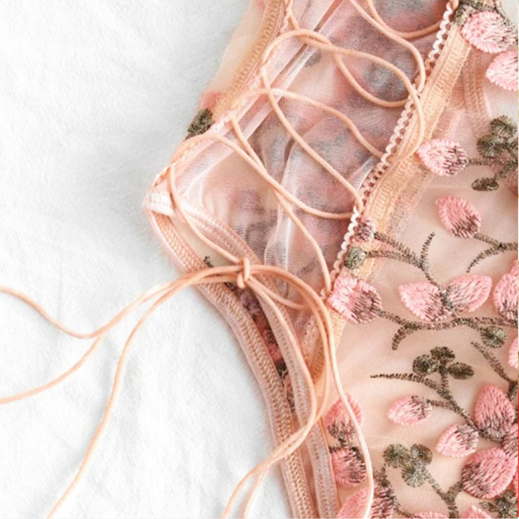 JAS EMBROIDERED FLORAL BODYSUIT LINGERIE | BRIDAL LINGERIE